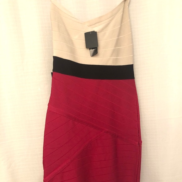 NWT Cream/fuschia Bandage BEBE Dress - Picture 2 of 8